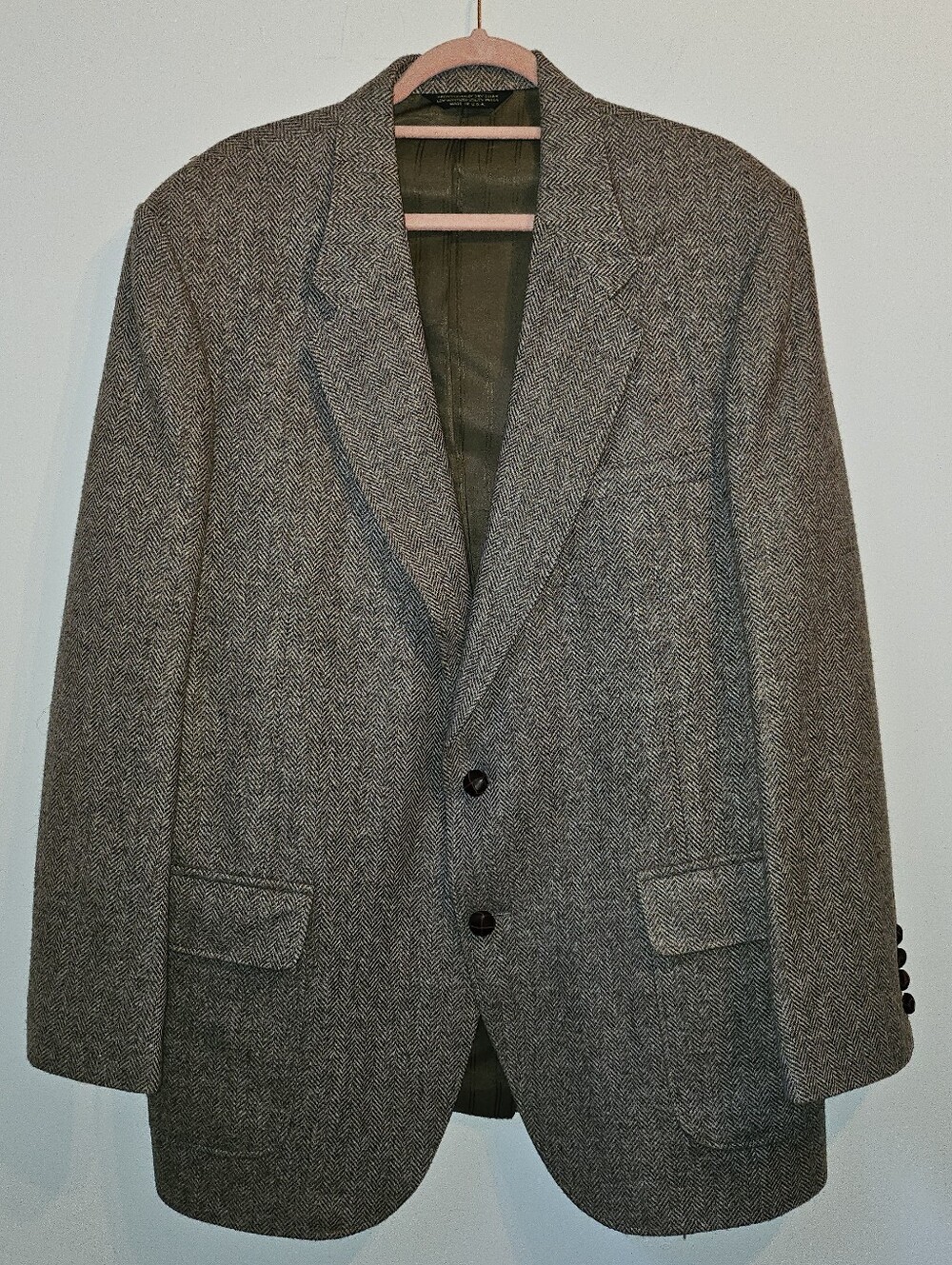 Pure Shetland Wool Tan Blazer Jacket XL Academia